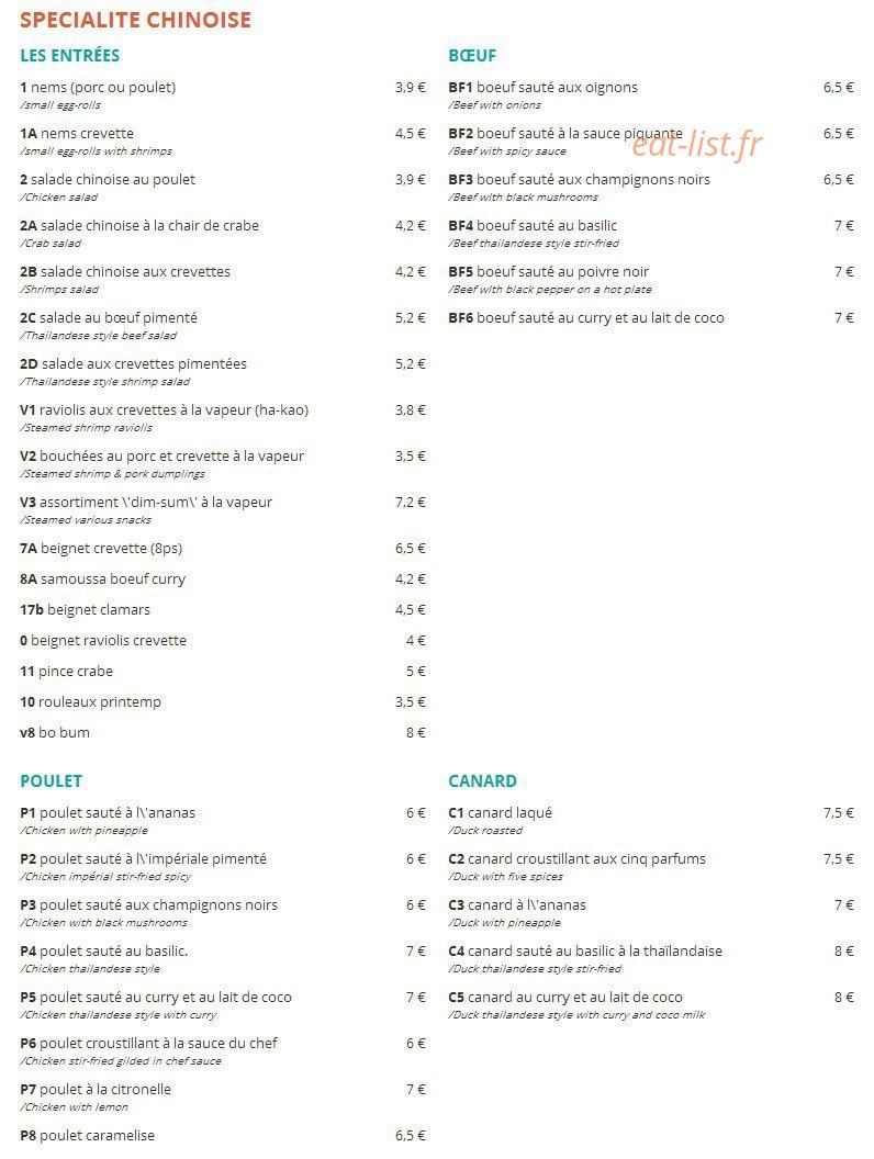 Delices Asiatiques — carte page 1