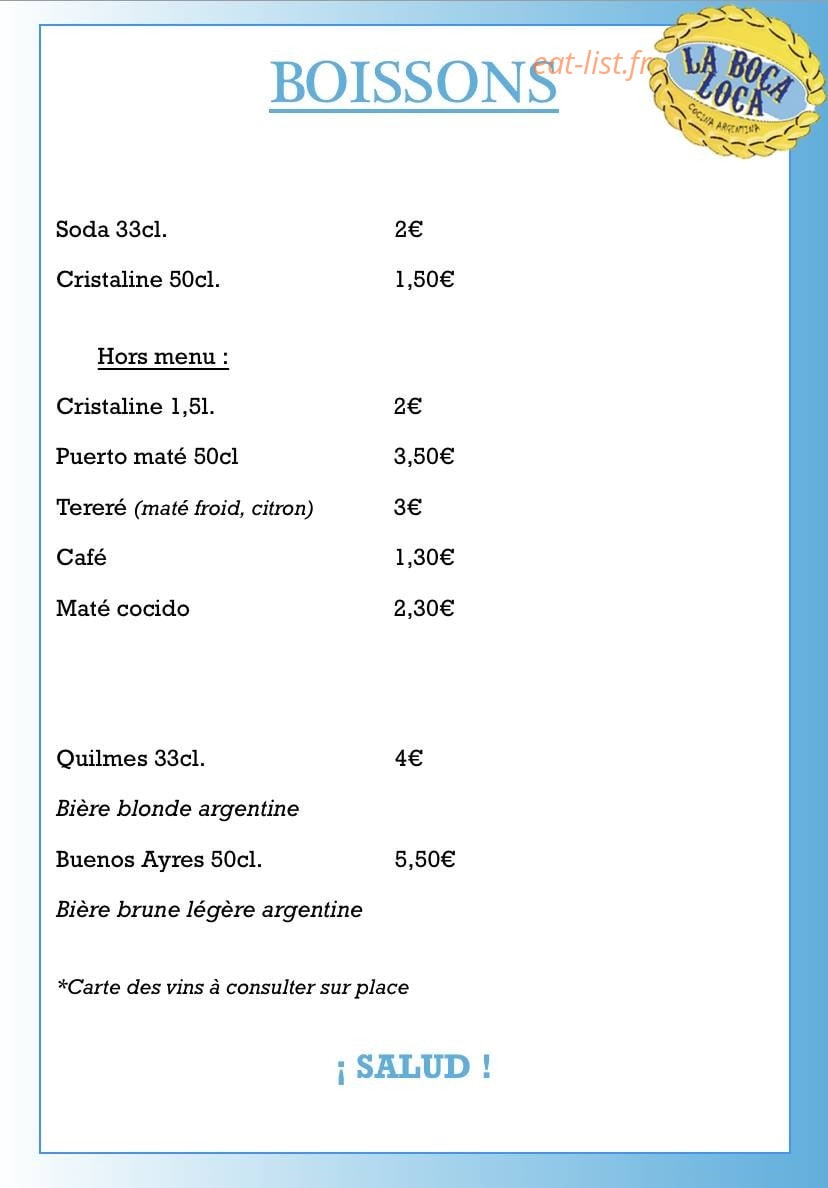 La Boca Loca — carte page 3