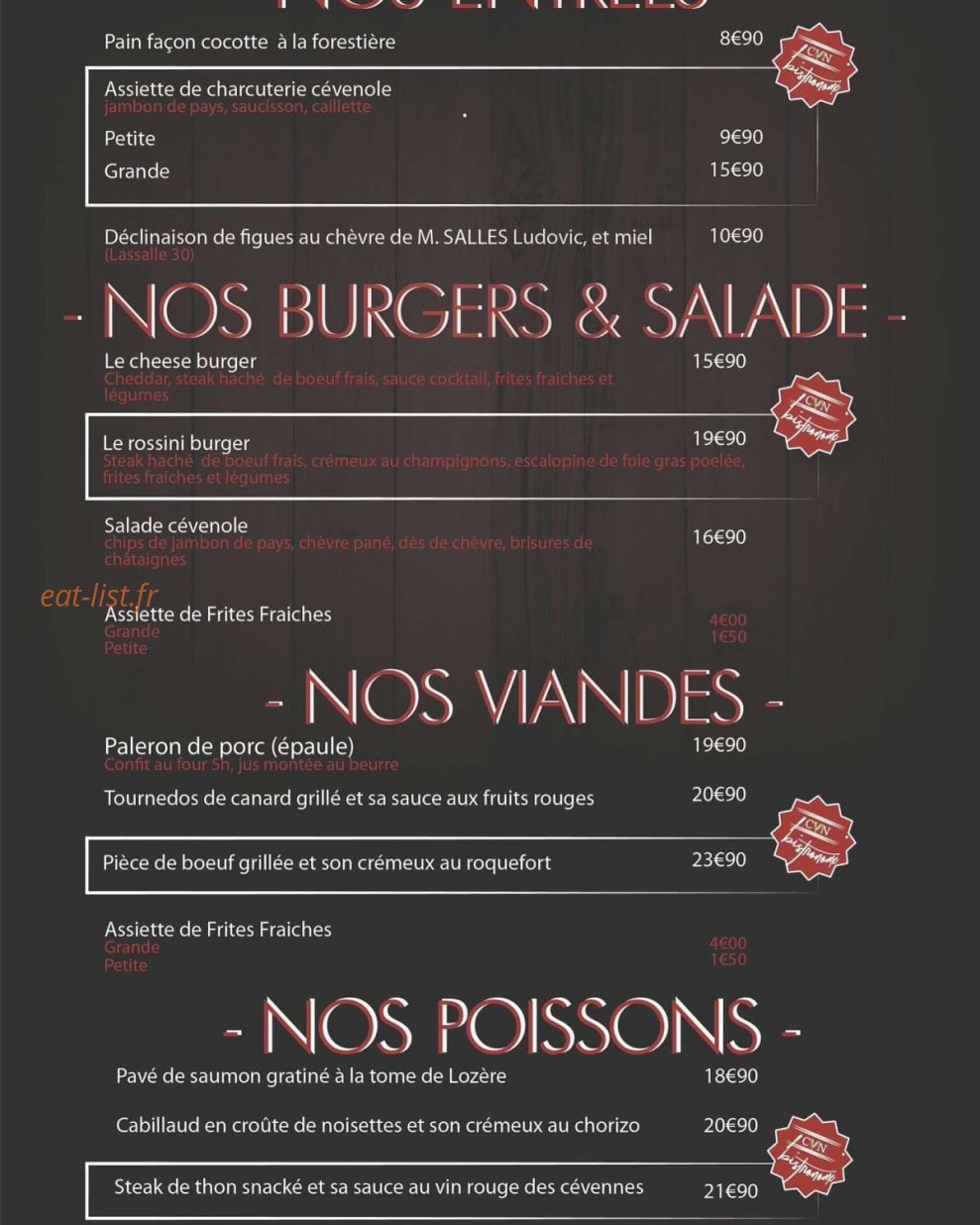 Le Cvn Bistronome — carte page 1