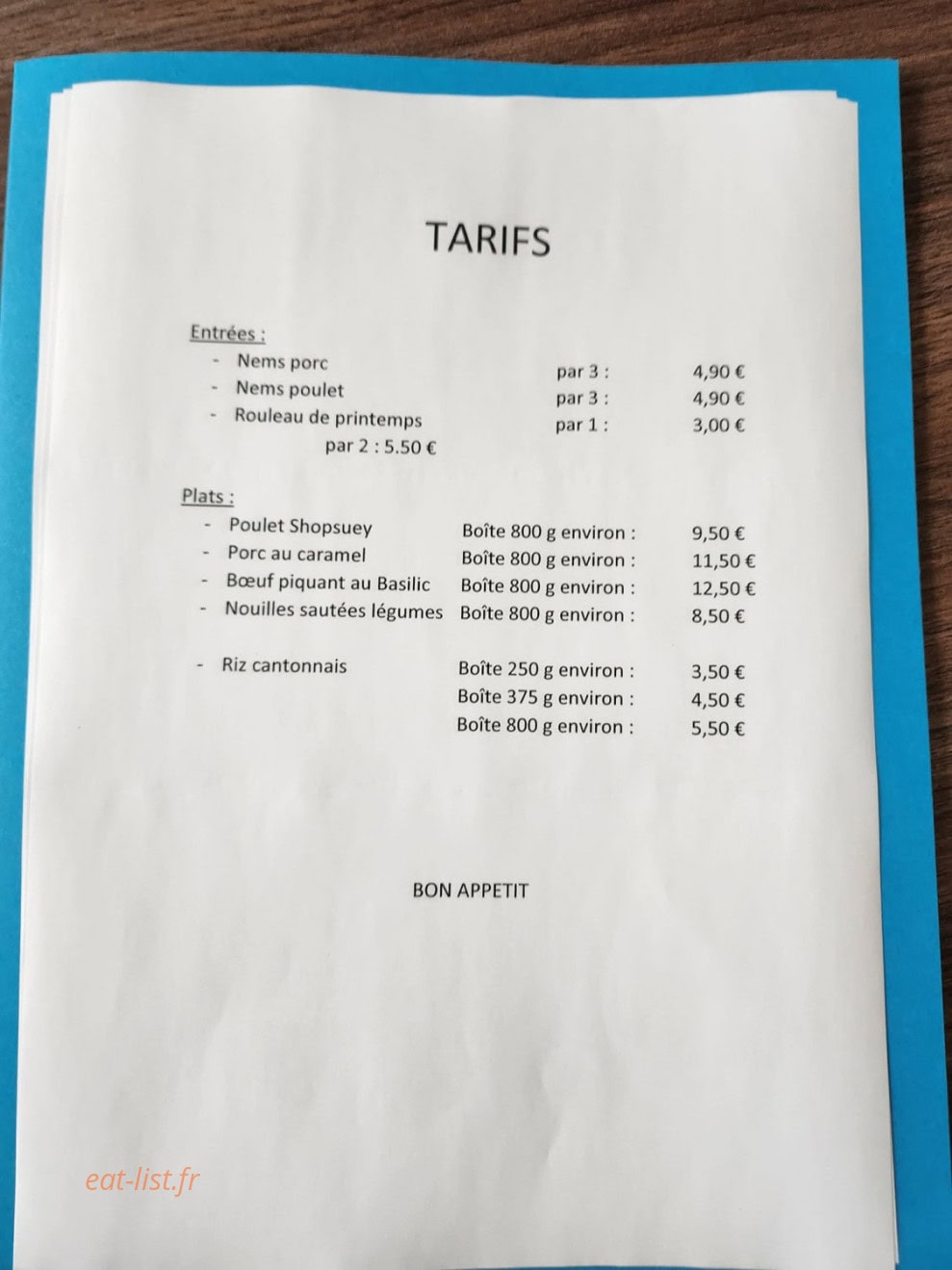 Le sushi bar — carte page 1