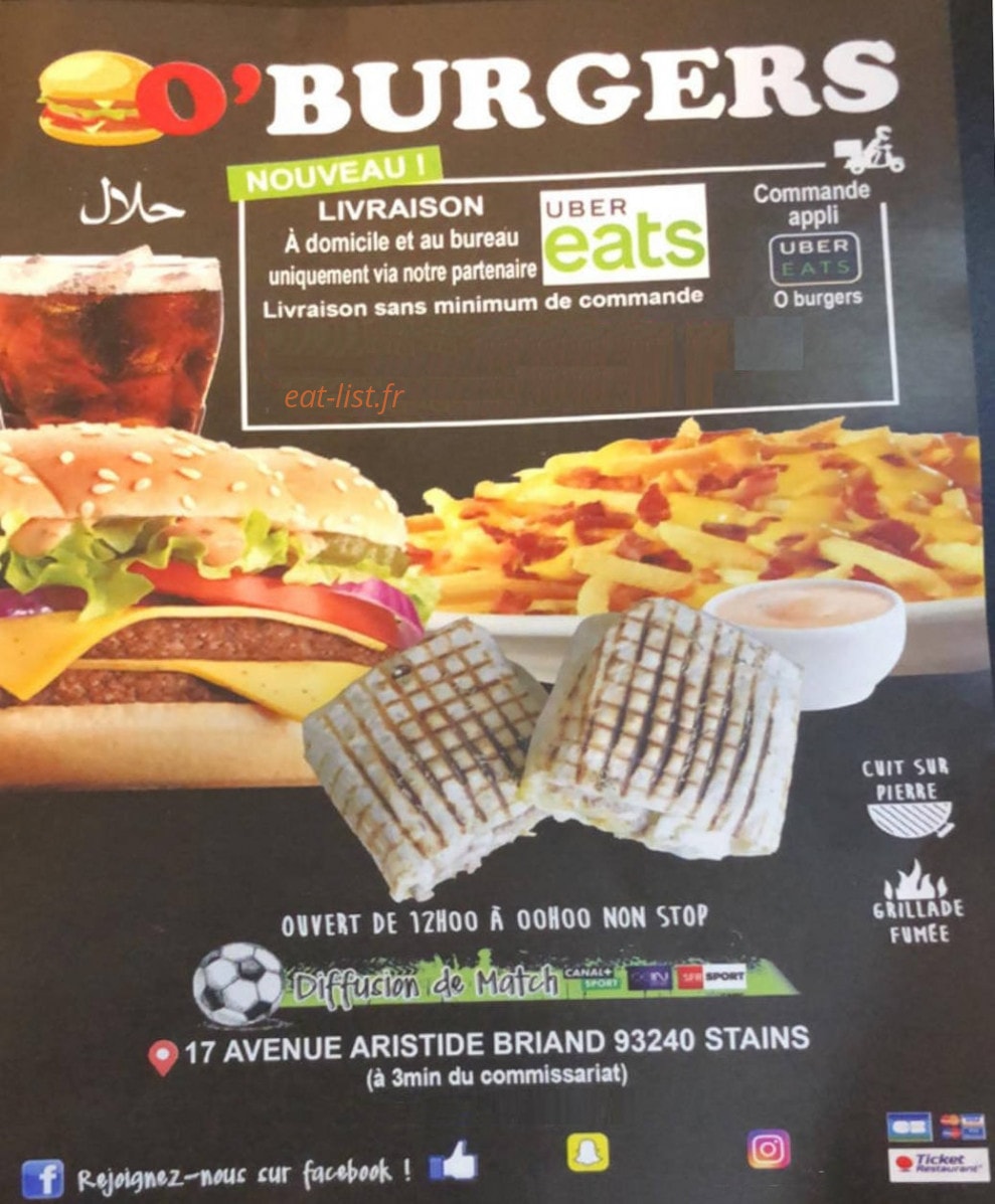 O'burgers — carte page 1