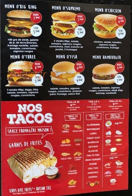 O'burgers — carte page 3