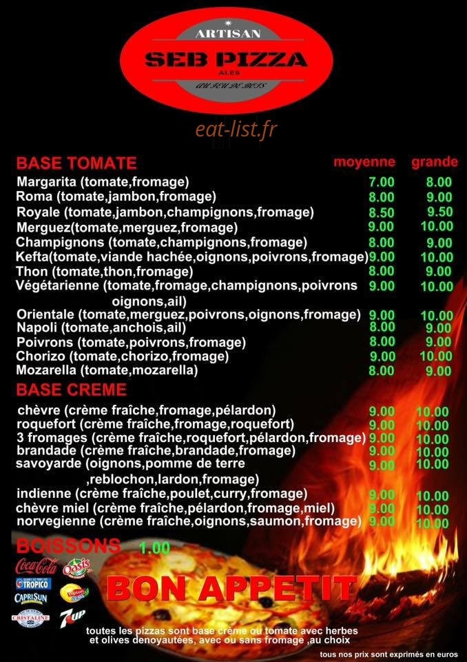 Seb pizza — carte page 1
