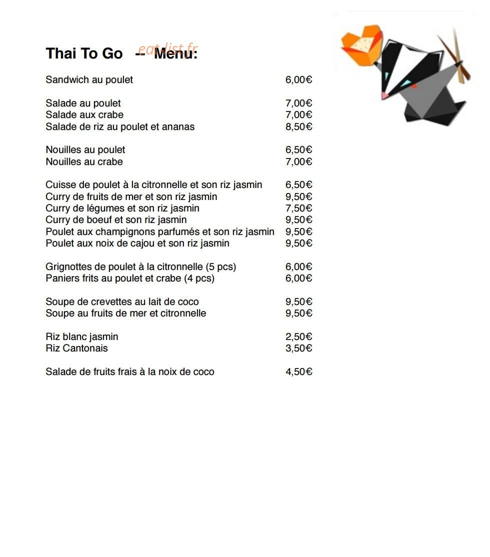 Thai To Go — carte page 1