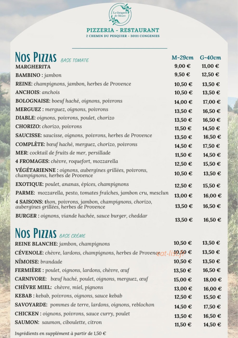 La Guinguette des Oliviers — carte page 1