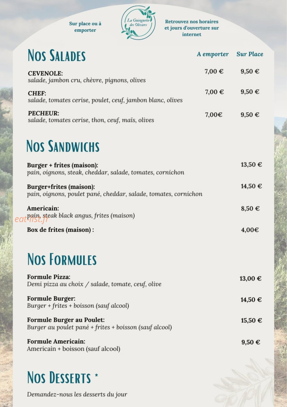 La Guinguette des Oliviers — carte page 2