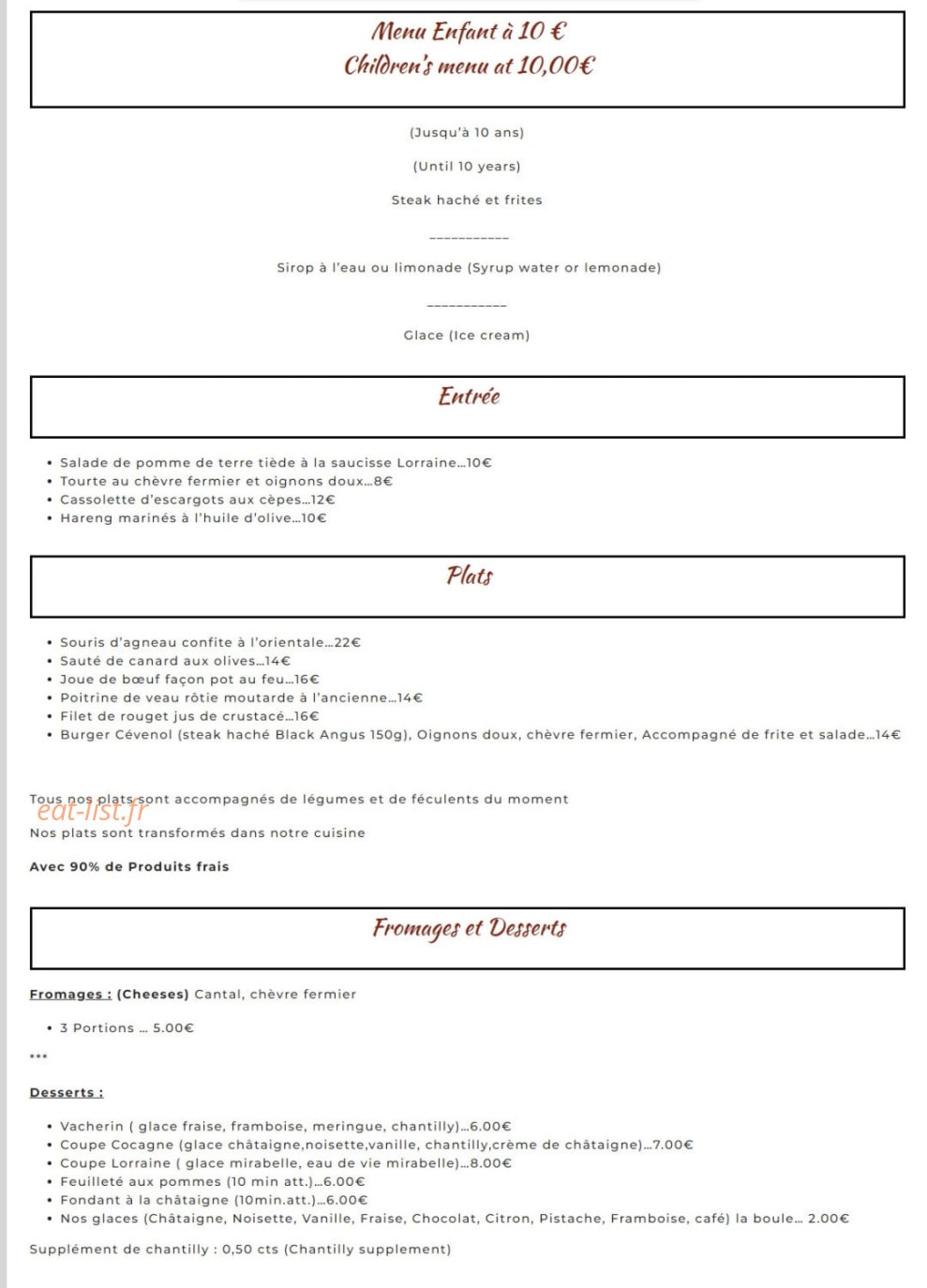 Auberge Cocagne — carte page 1