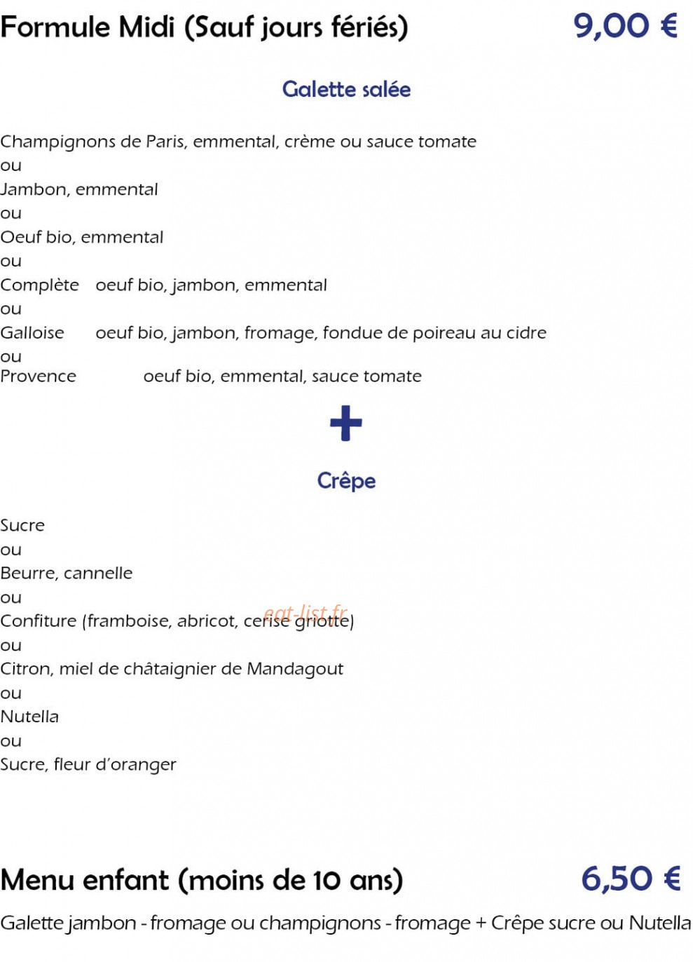 La Crêperie du Marché — carte page 1