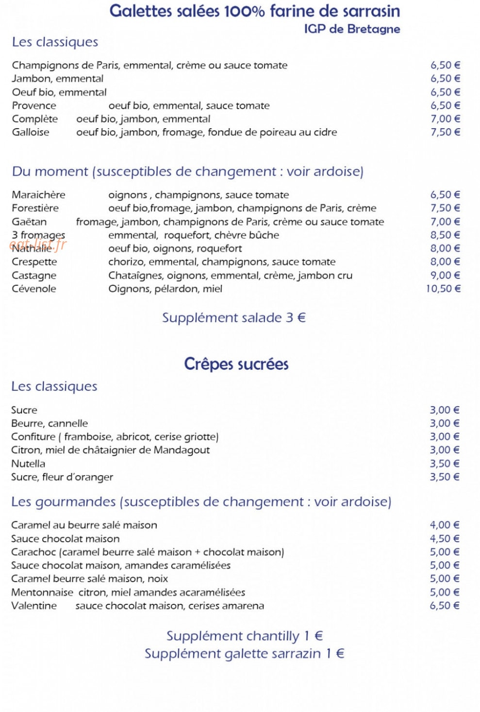 La Crêperie du Marché — carte page 3