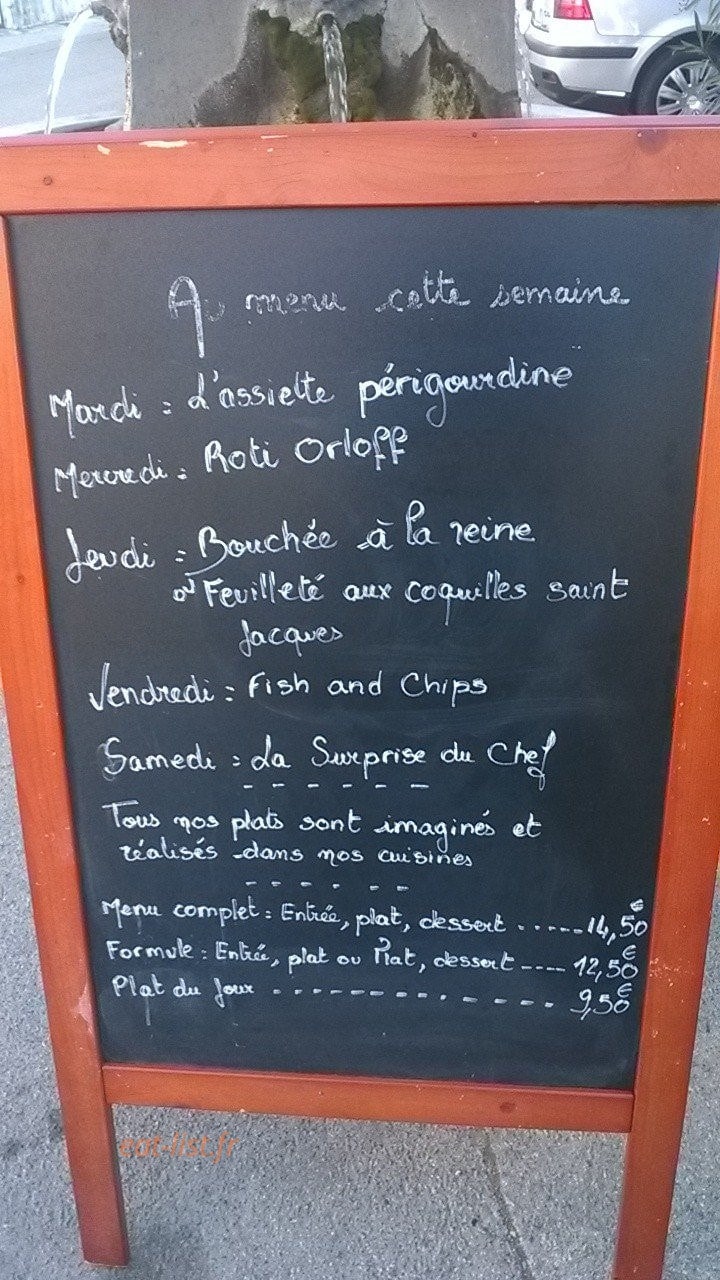 Le Bistrot des Vignes — carte page 1