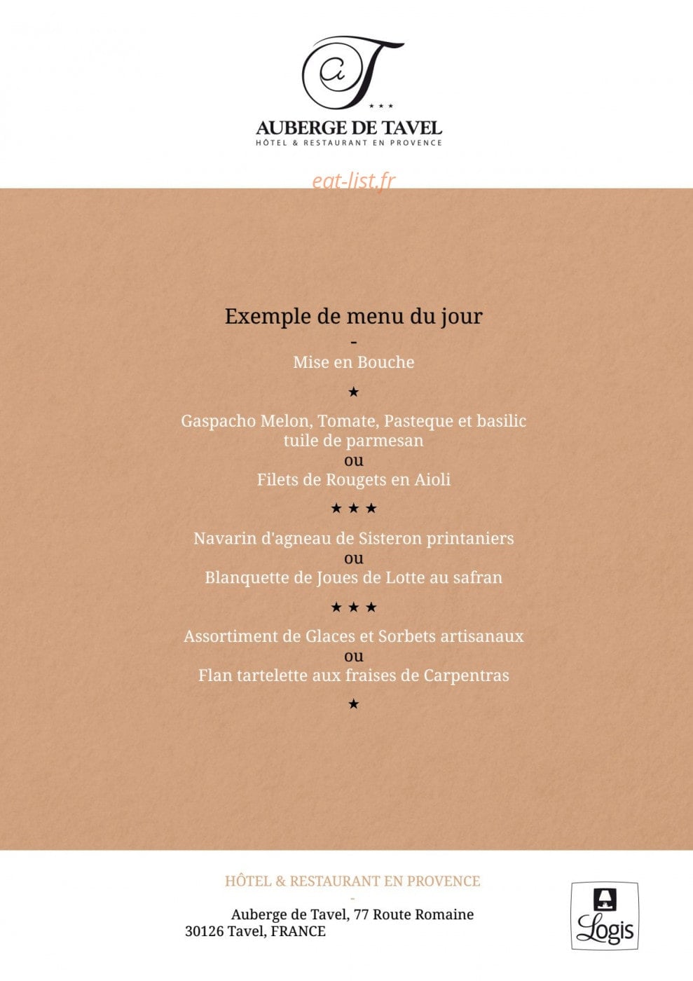 Auberge De Tavel — carte page 1