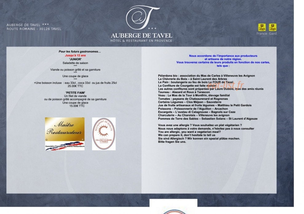 Auberge De Tavel — carte page 4
