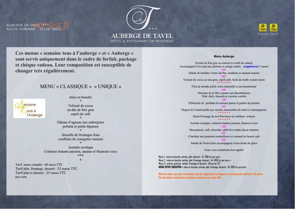 Auberge De Tavel — carte page 5