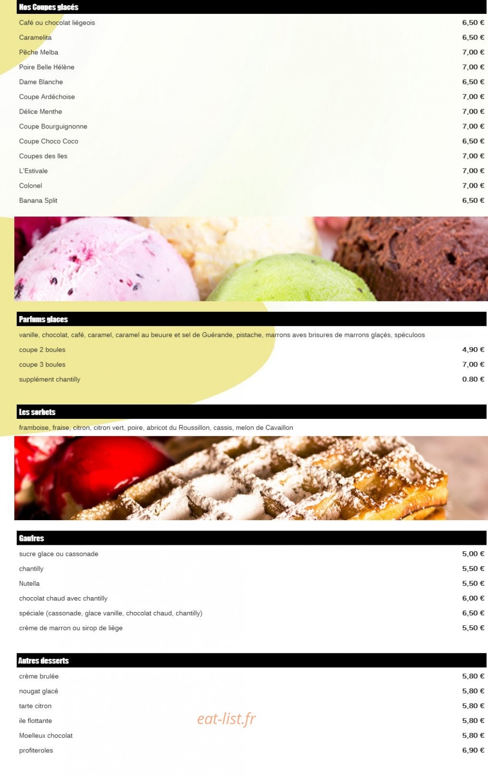 Carte et menu de Friterie Chez Véro à Pont Saint Esprit — Les desserts