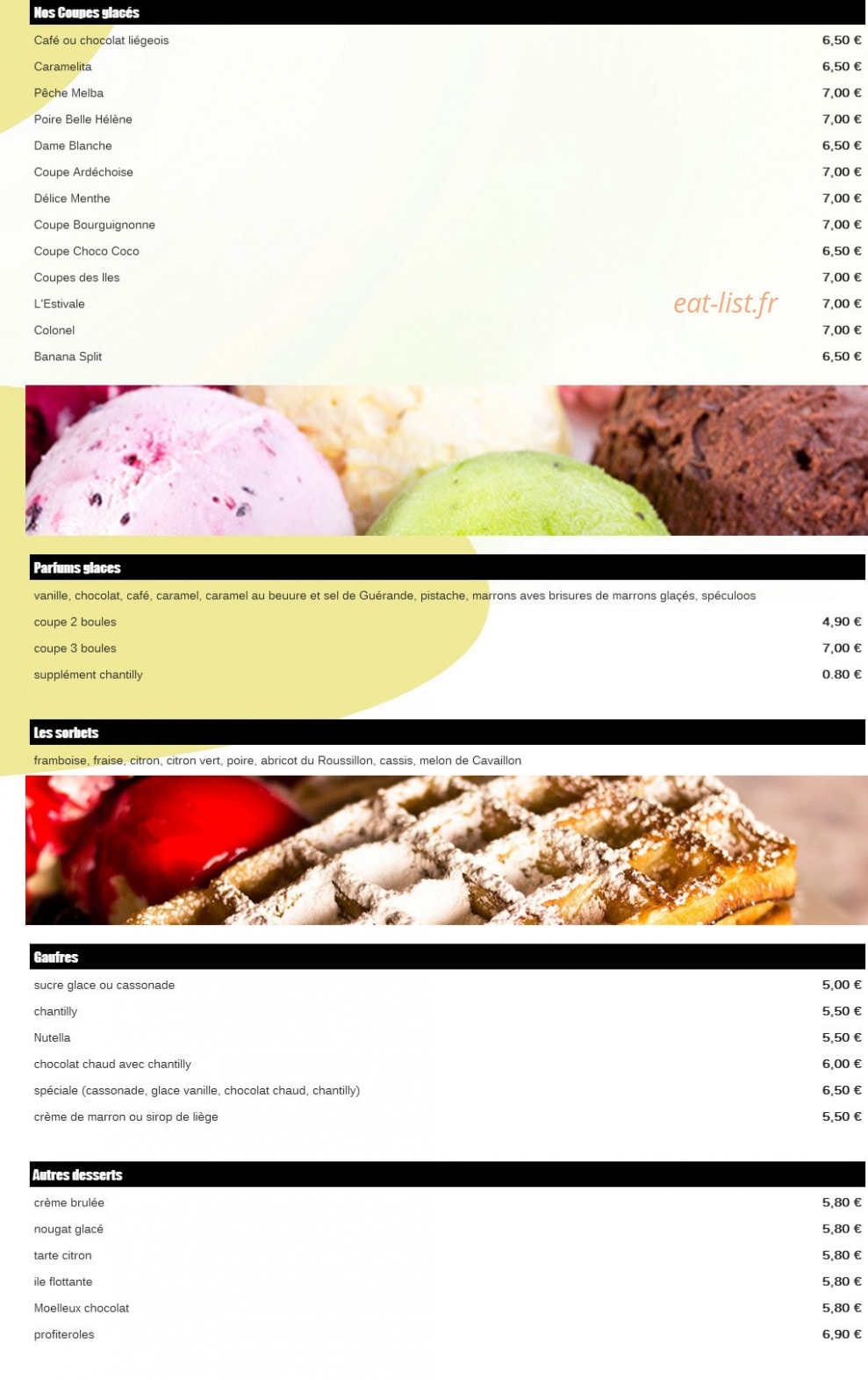 Carte et menu de Friterie Chez Véro à Pont Saint Esprit — Les desserts