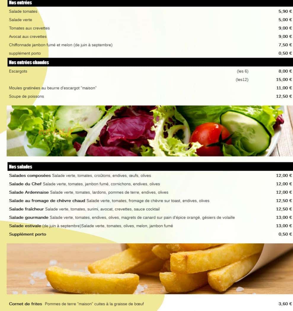 Carte et menu de Friterie Chez Véro à Pont Saint Esprit — Les entrées et salades