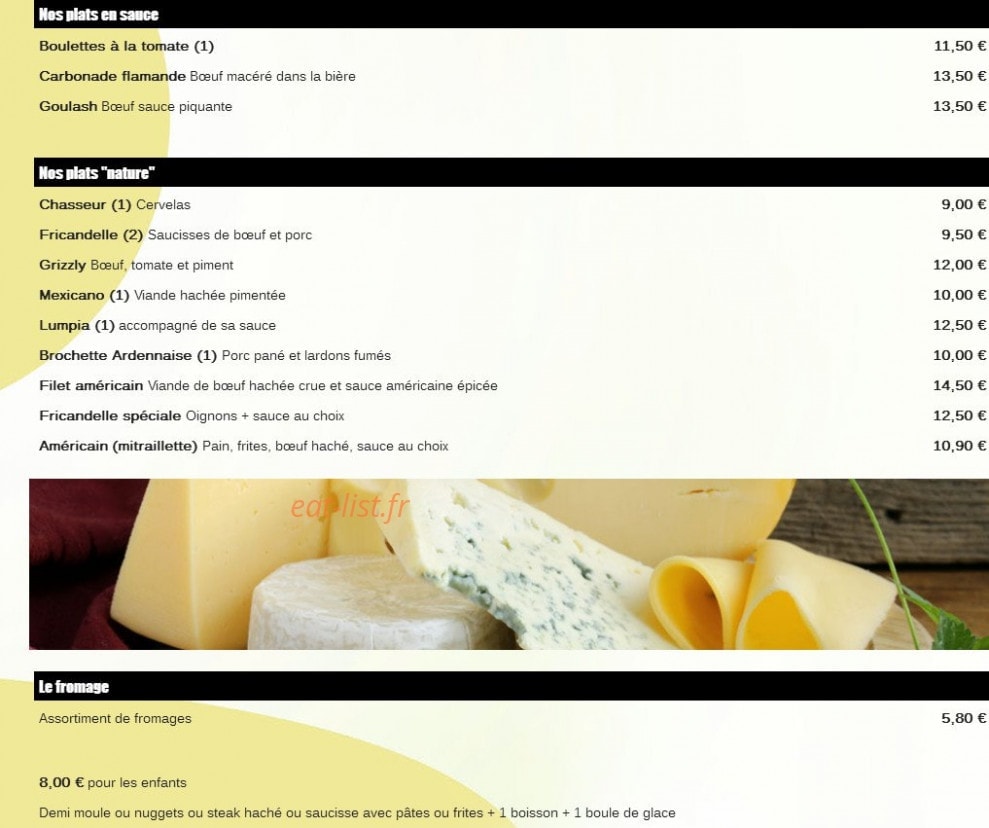 Carte et menu de Friterie Chez Véro à Pont Saint Esprit — Les spécialités belges