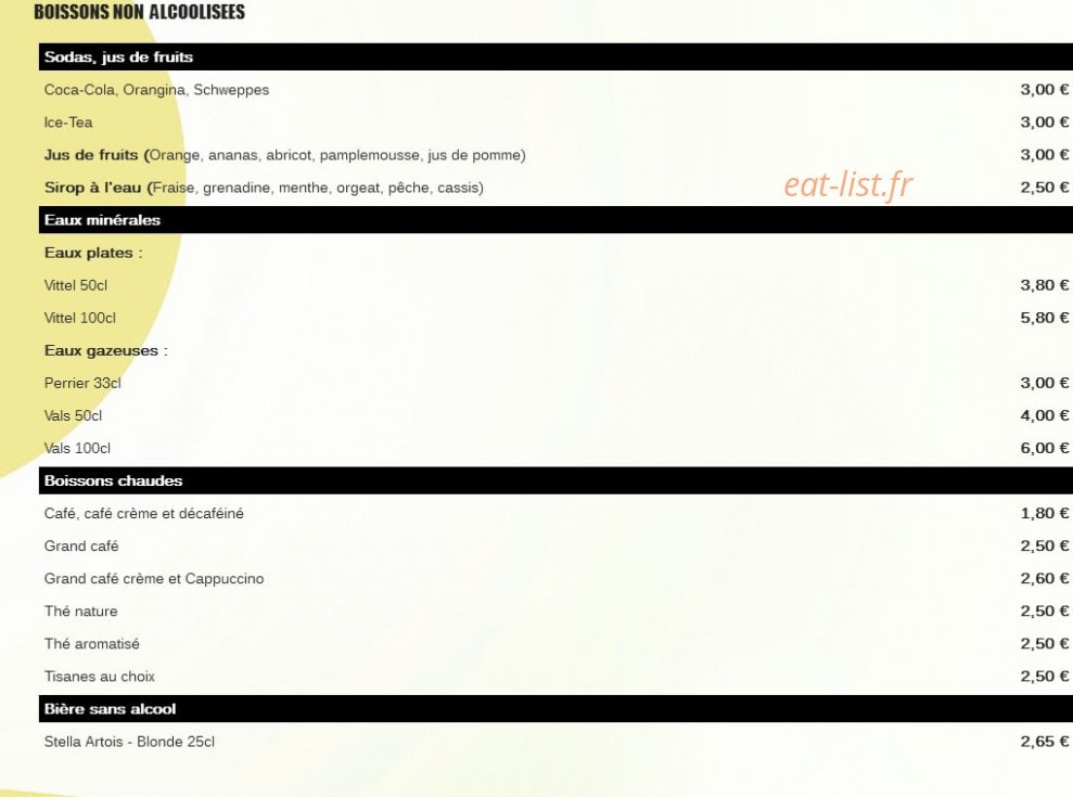Carte et menu de Friterie Chez Véro à Pont Saint Esprit — Les boissons non alcoolisees