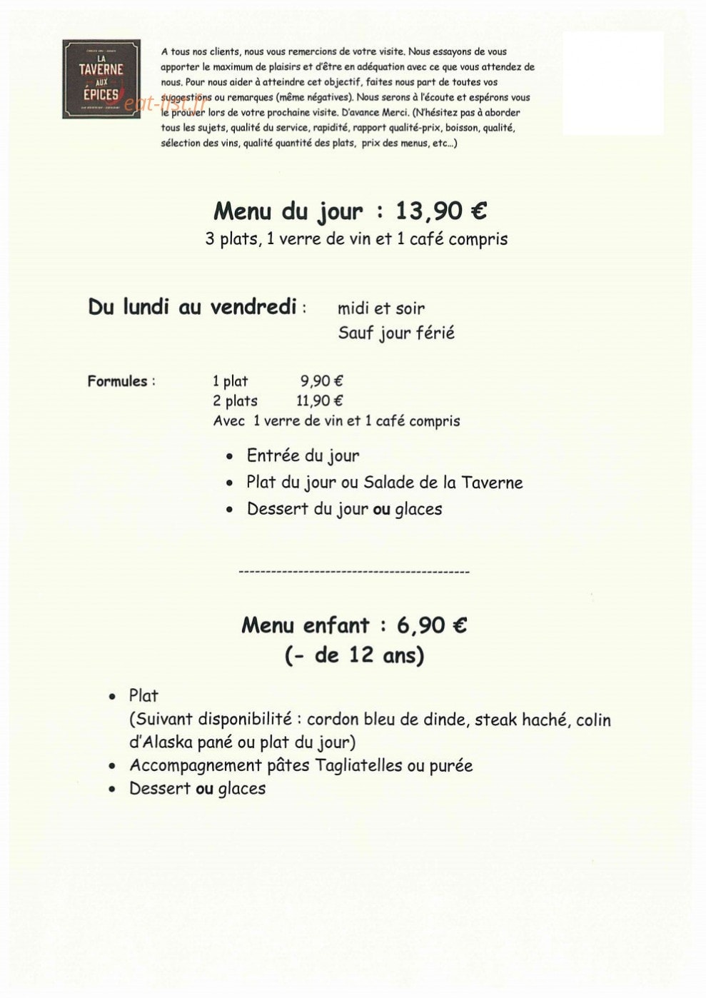 La Taverne aux épices — carte page 2
