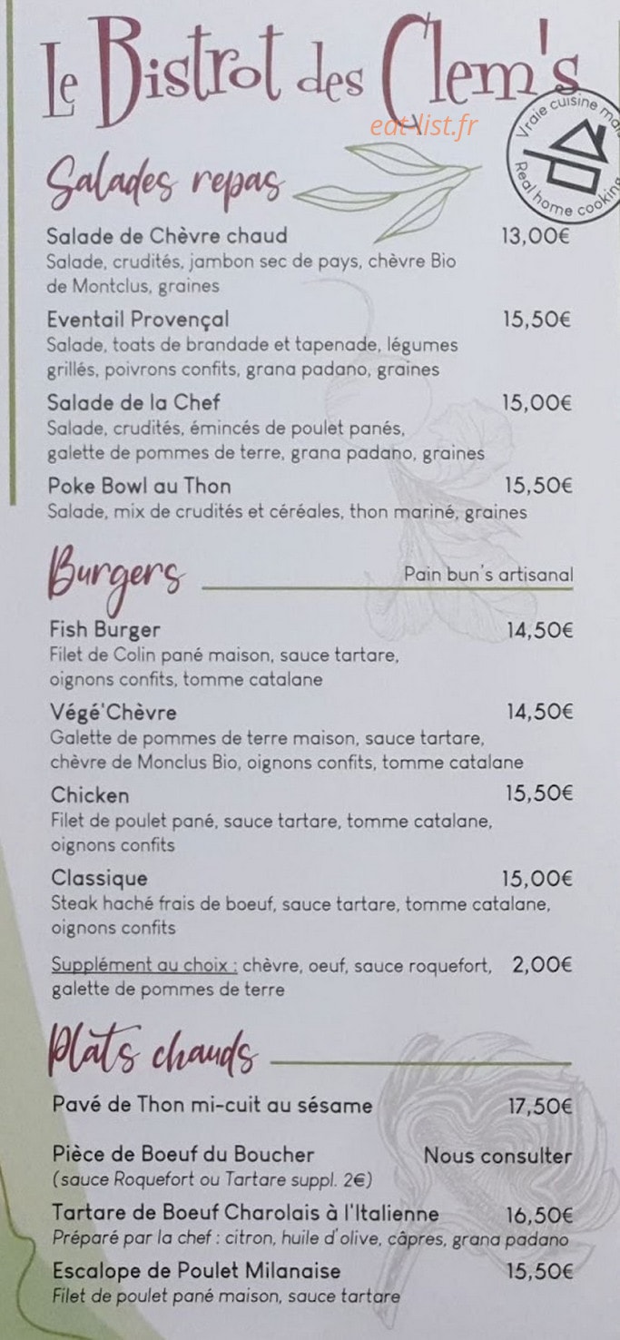 Le Bistrot des Clem's — carte page 1