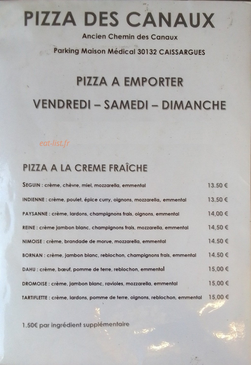 Pizza des Canaux — carte page 1