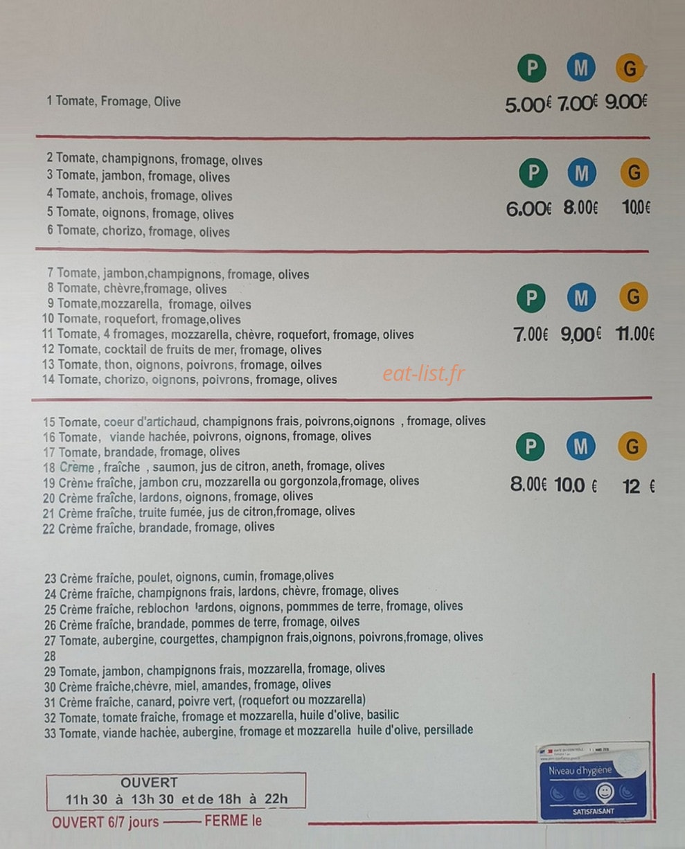 Pizza Vito — carte page 1