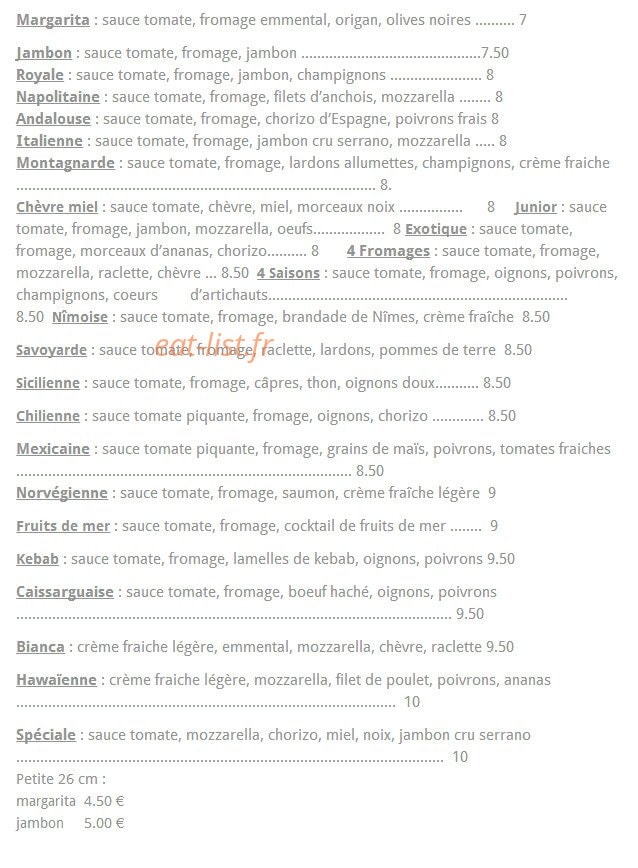 Stef Pizza — carte page 1