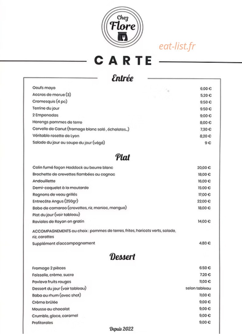 Chez Flore — carte page 1