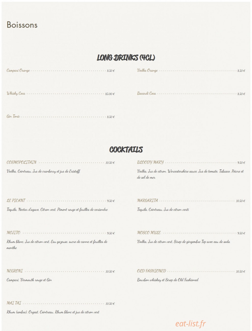 Cave Bourbon — carte page 1