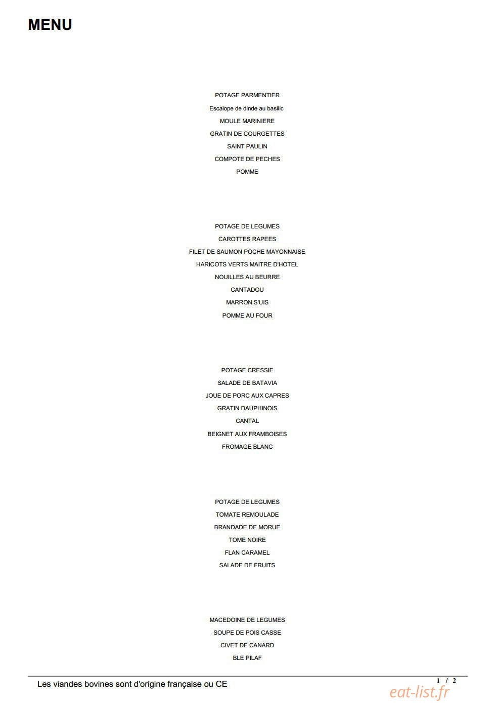 Cuisine Florian — carte page 1