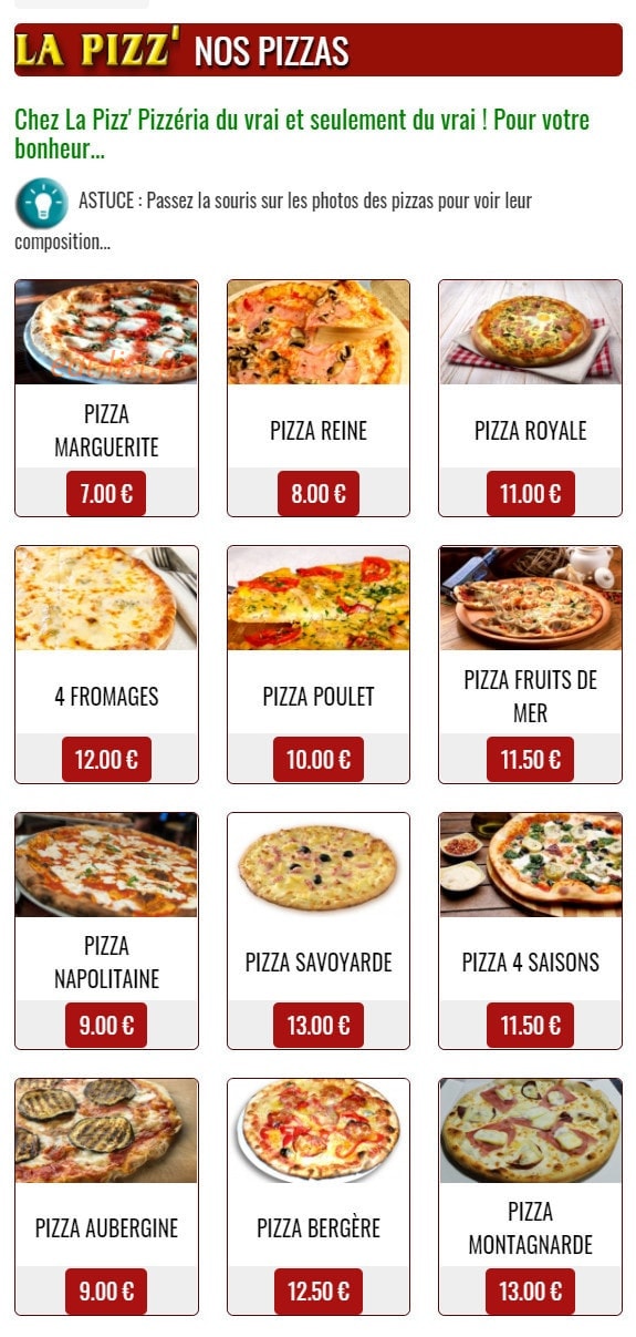 La pizz' — carte page 1