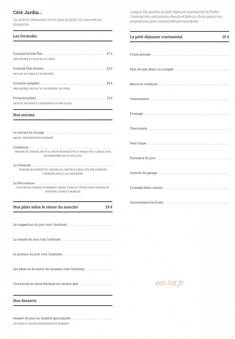 Le Garage des Cévennes — carte page 1