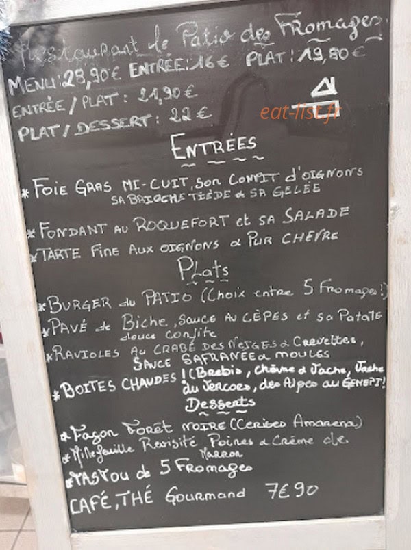 Le patio des fromages — carte page 1