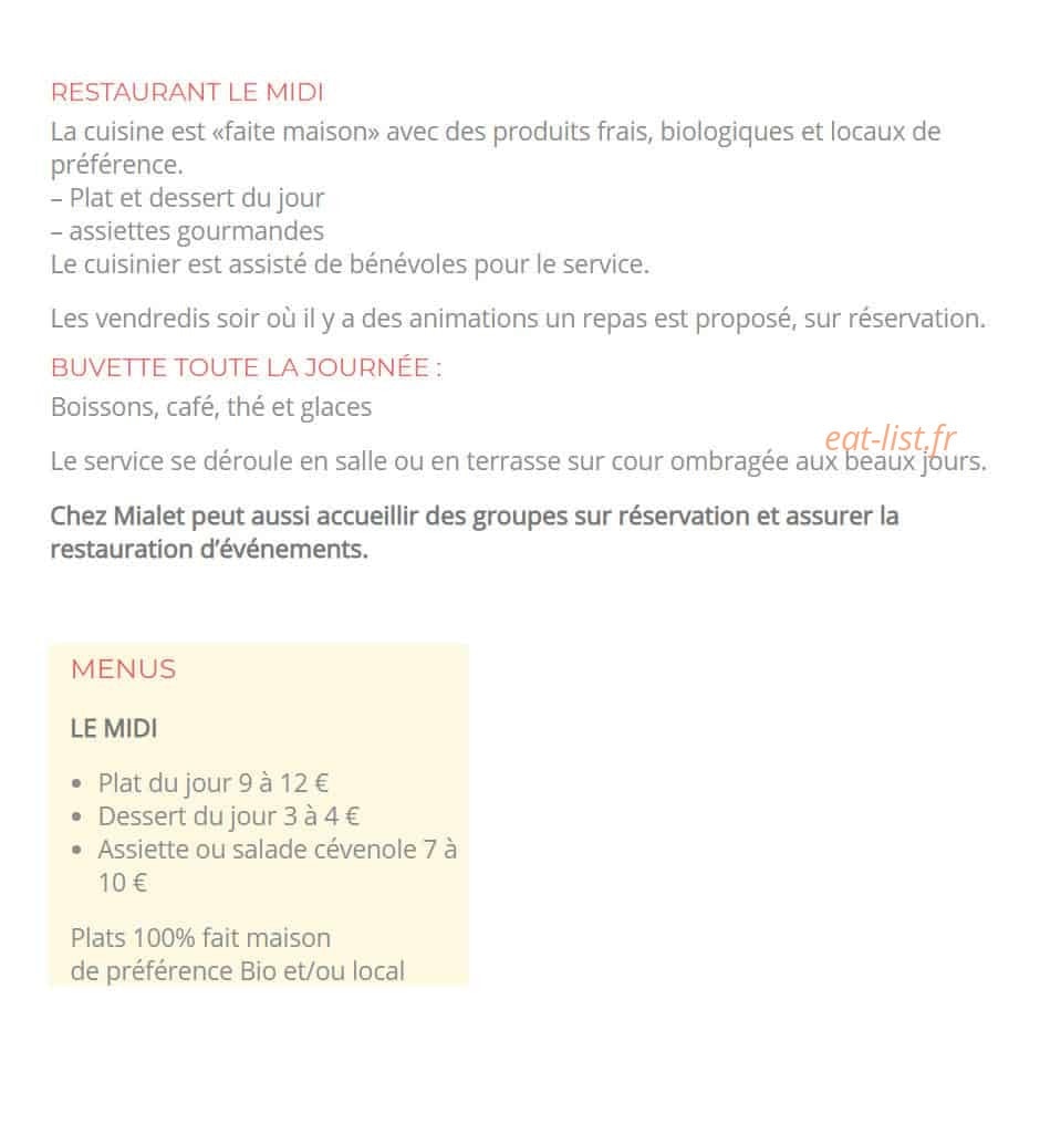 Chez Mialet — carte page 1