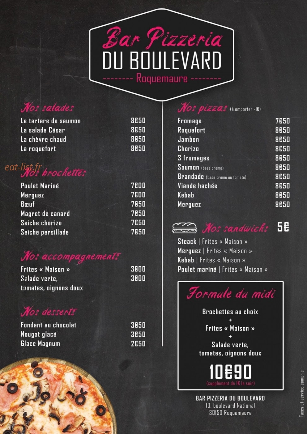 Bar pizzeria du boulevard — carte page 2