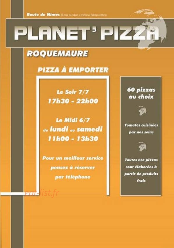 Planet' Pizza — carte page 1