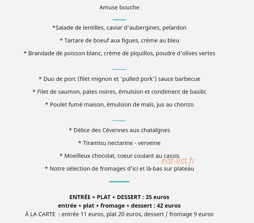 Auberge de Valestalière — carte page 1