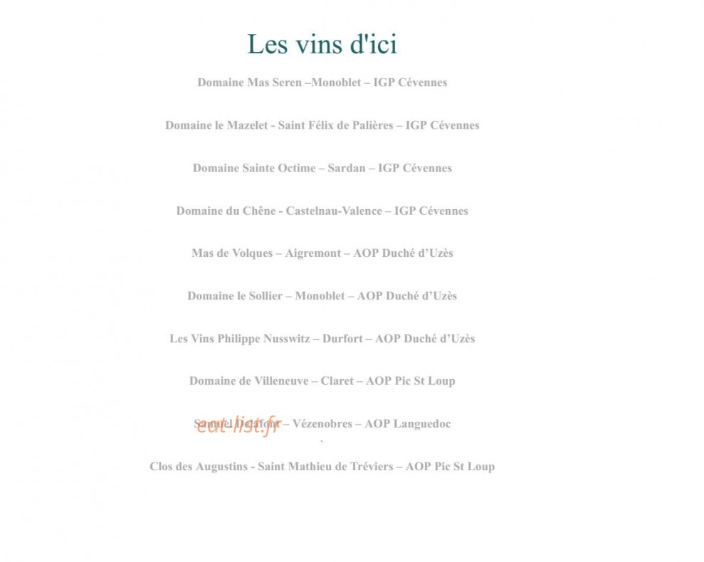 Auberge de Valestalière — carte page 2