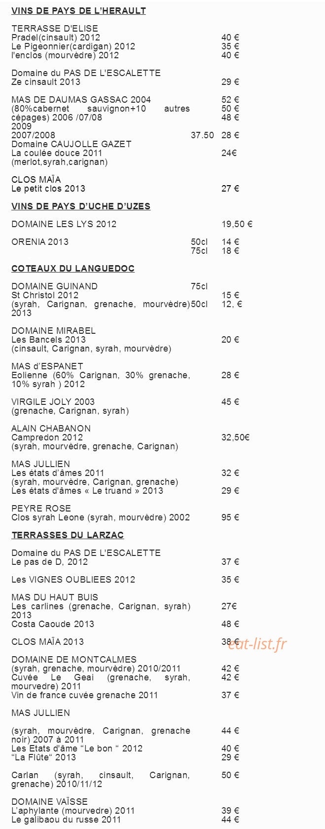 Auberge Cigaloise — carte page 5