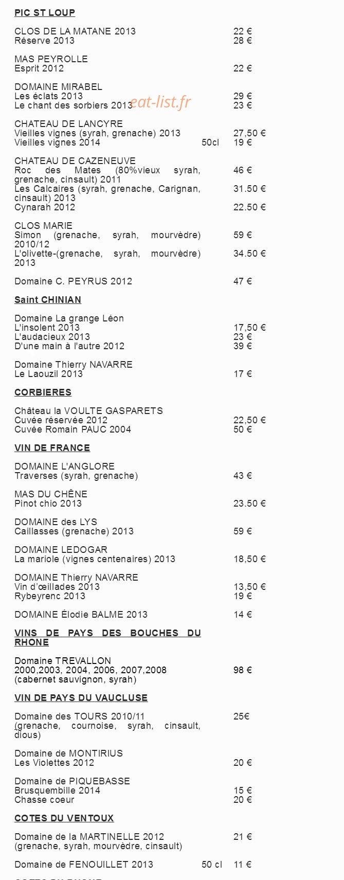 Auberge Cigaloise — carte page 6