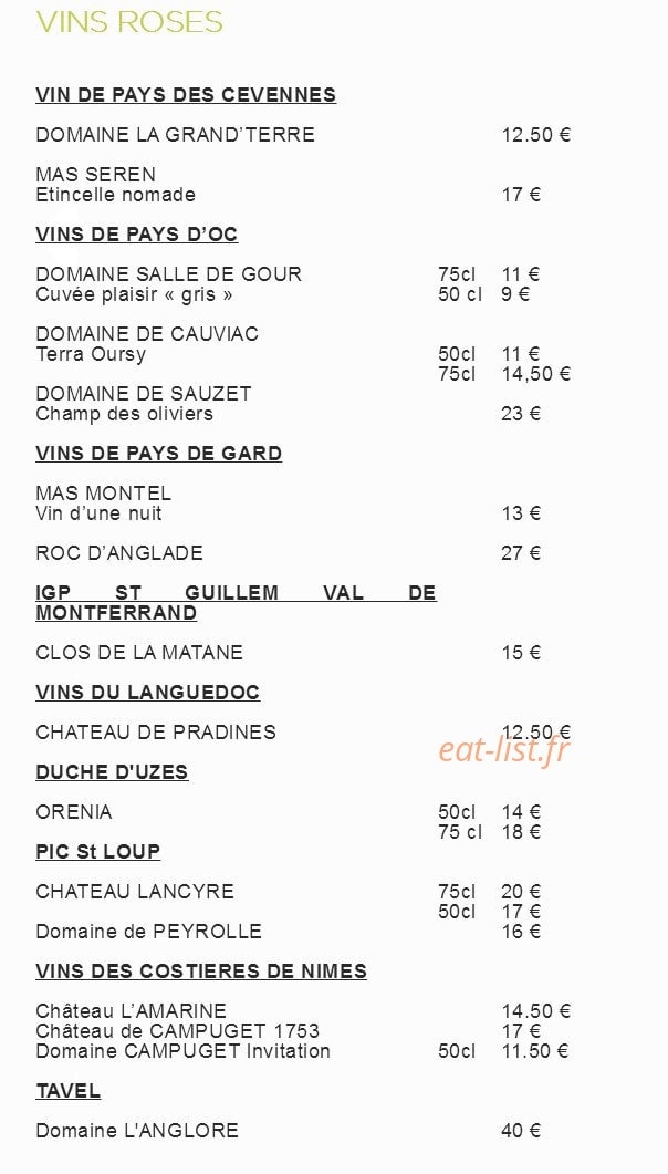 Auberge Cigaloise — carte page 16