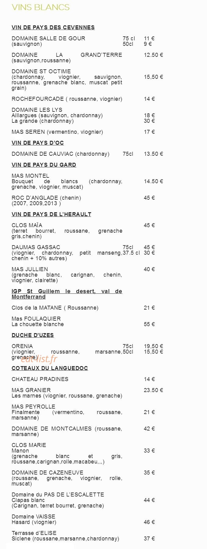 Auberge Cigaloise — carte page 11