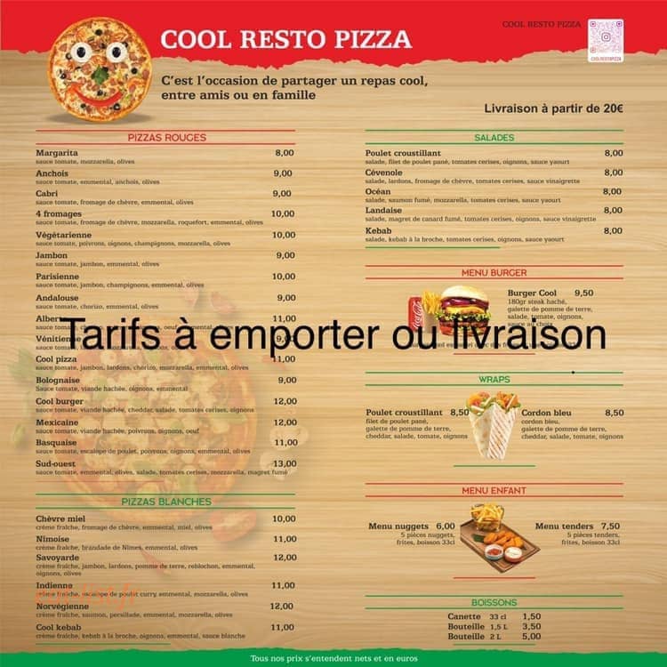 Cool Resto Pizza — carte page 1