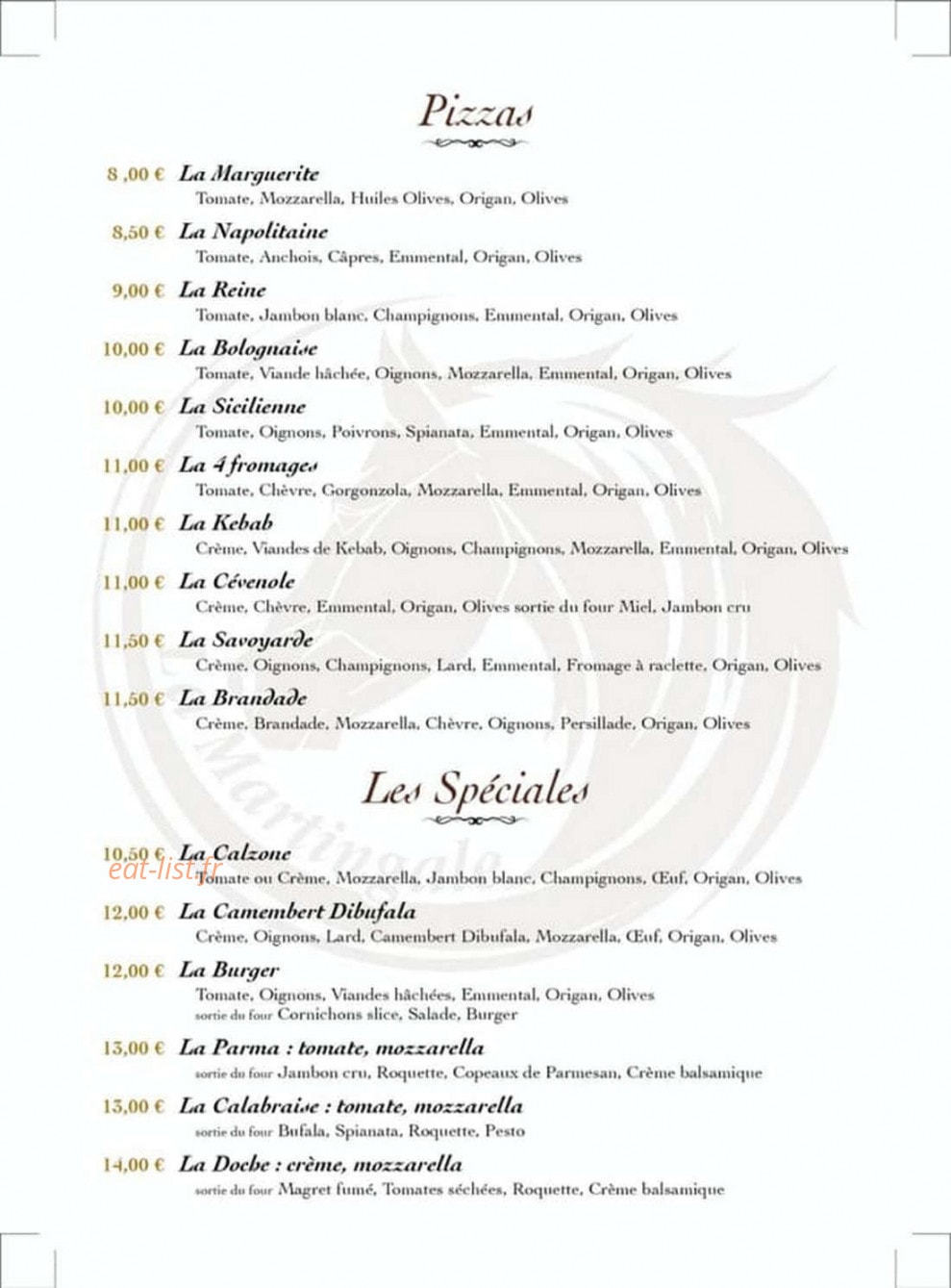 Restaurant La martingale — carte page 2