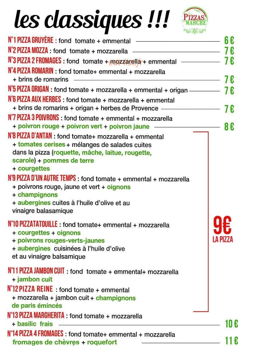 Les Pizzas du Marché — carte page 1