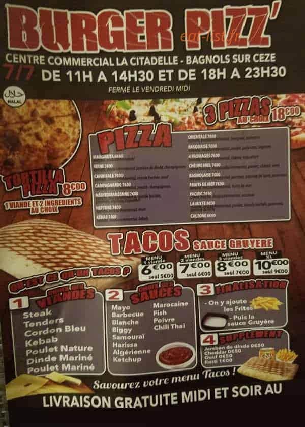 Burger Pizz — carte page 1