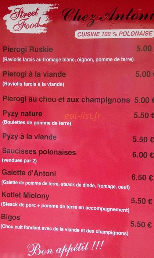 Chez Antoni — carte page 1