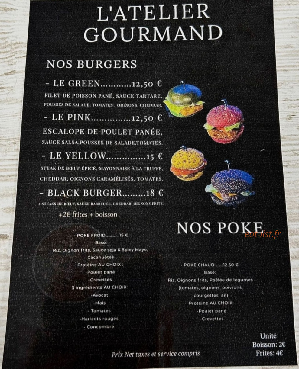 L'Atelier Gourmand — carte page 1