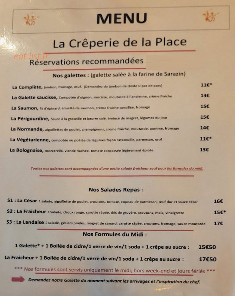 La Crêperie de la Place — carte page 1