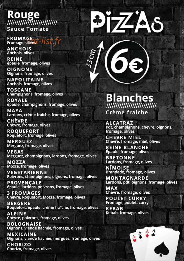 Pizz'as — carte page 1